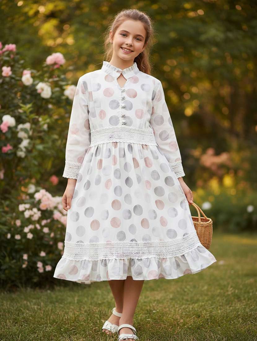 girls printed long sleeve tiered dress