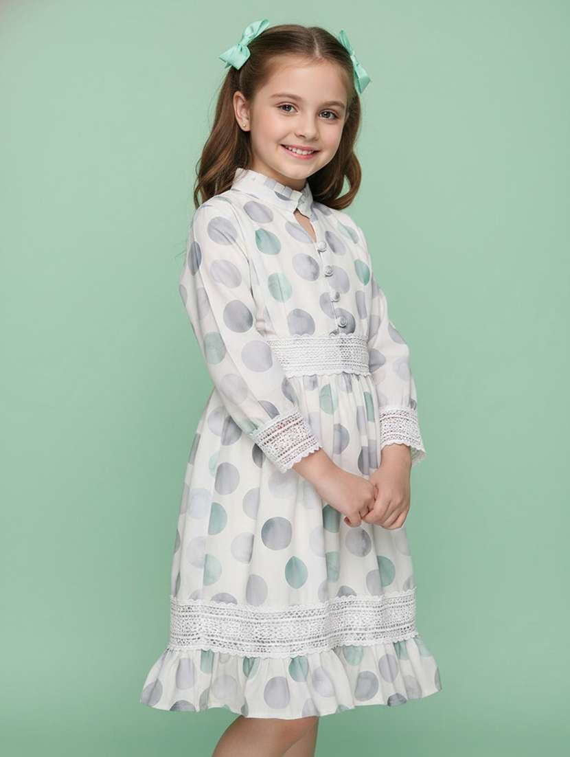 girls printed long sleeve tiered dress