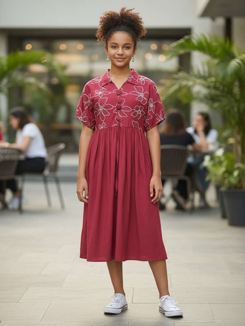 girls embroiderd short sleeve fit & flare dress