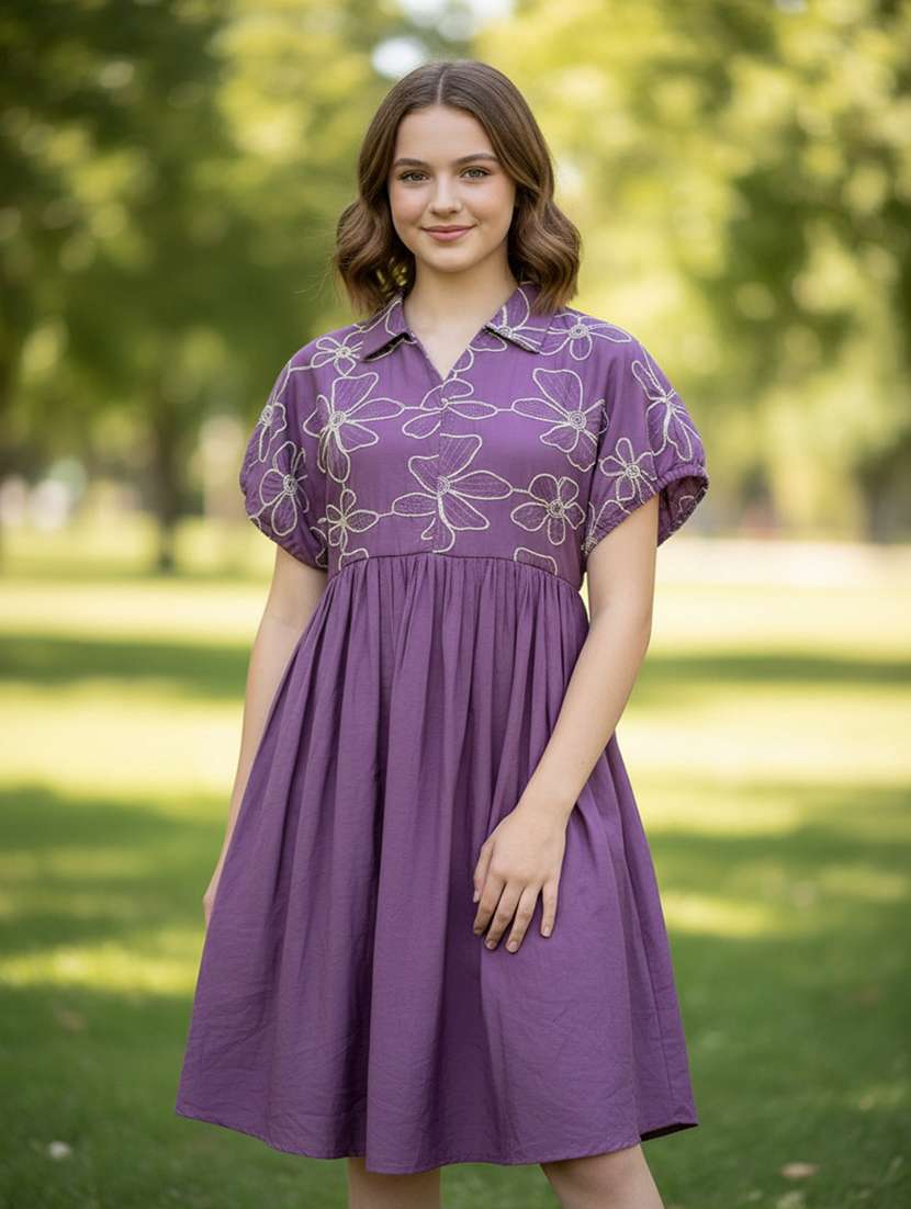 girls embroidered short sleeve fit & flare dress
