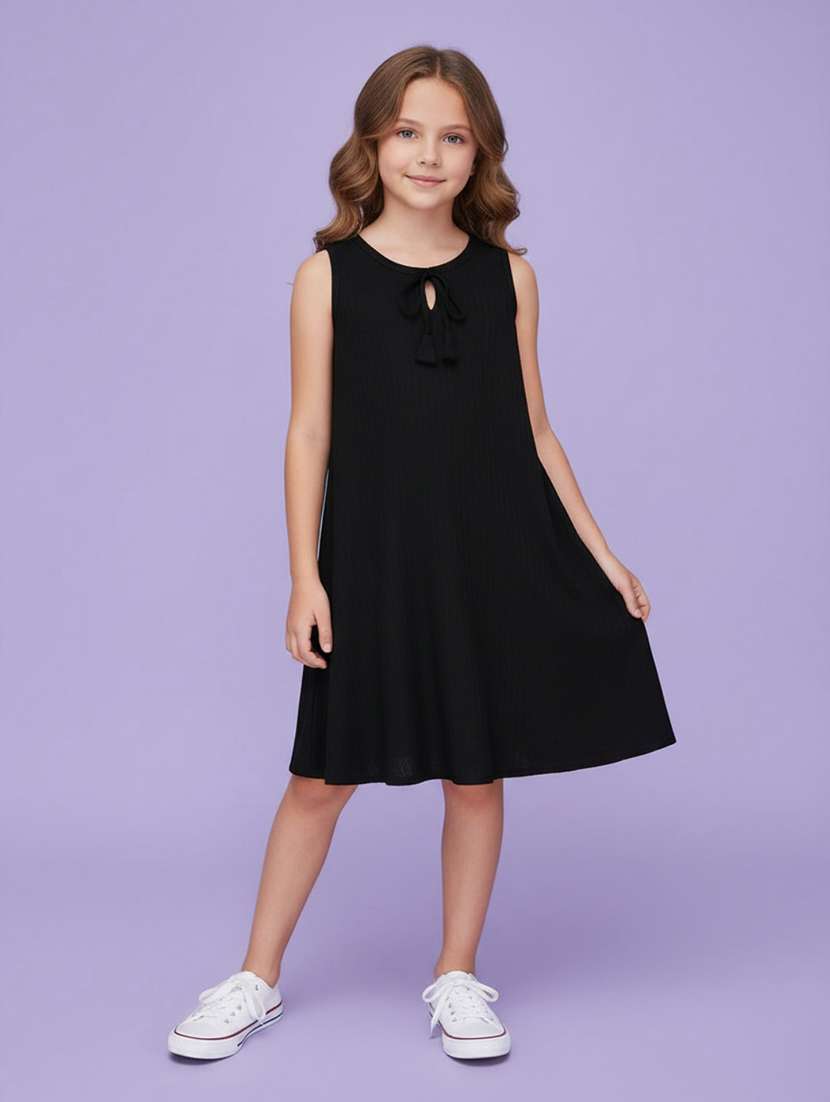 girls solid sleeveless fit & flare dress