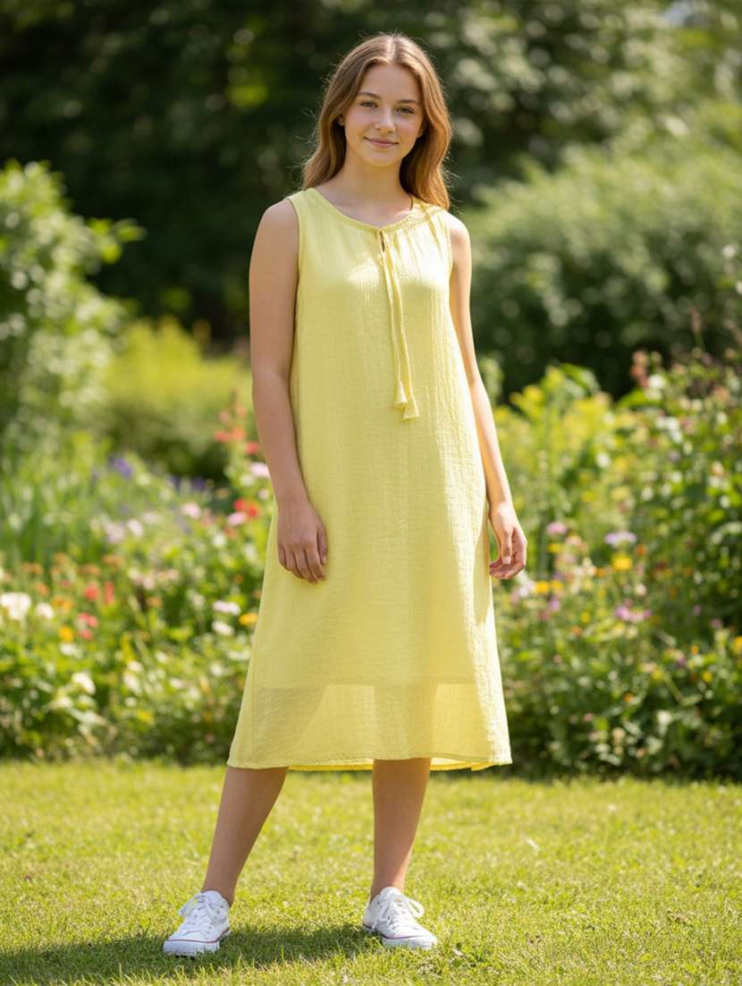 girl solid sleeveless a-line dress