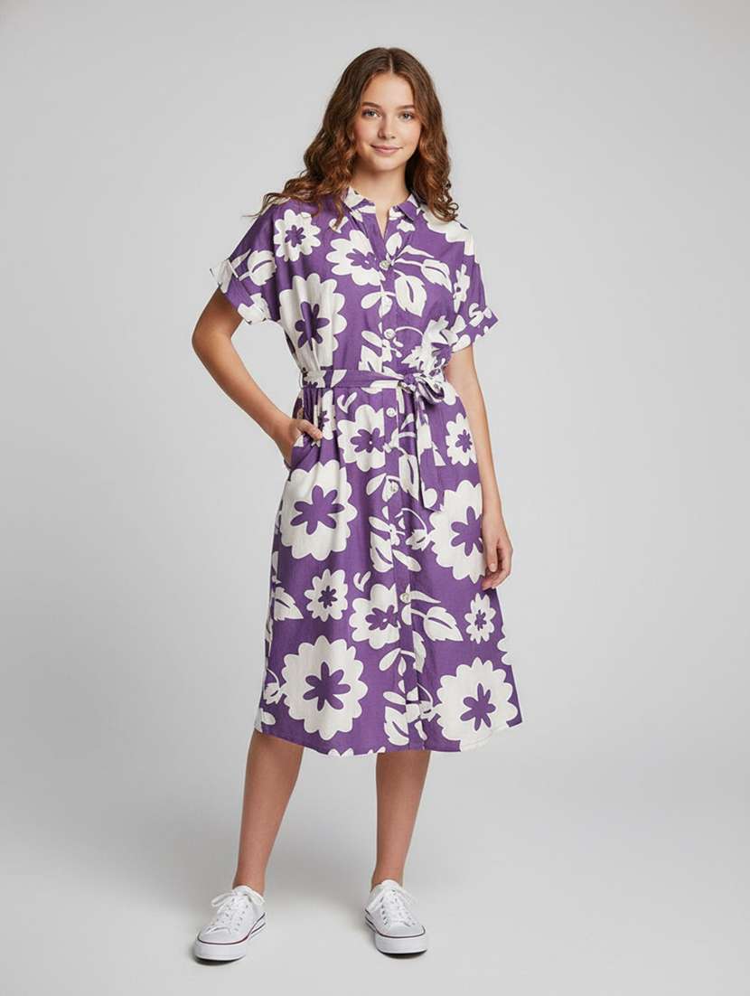 girls floral print short sleeve shirt dress