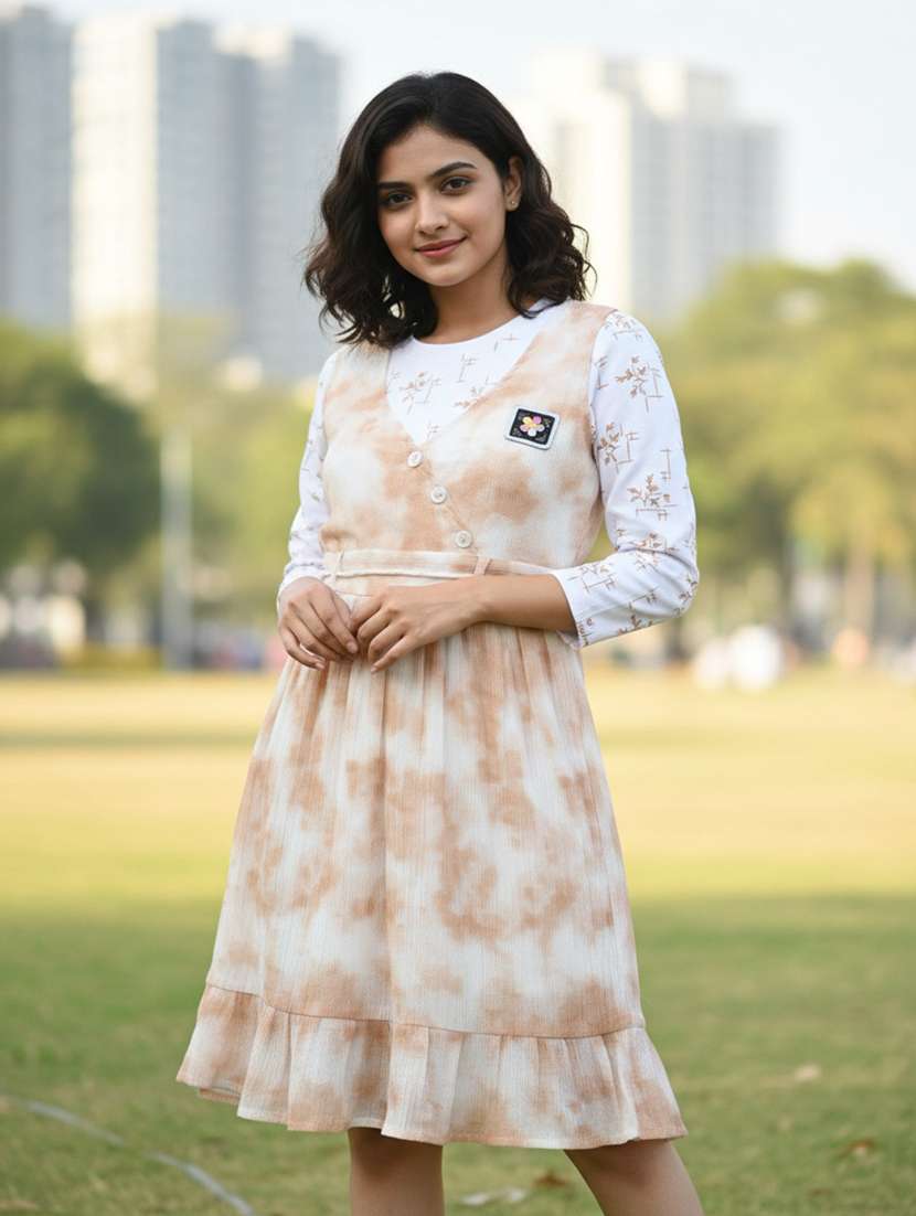 orange cotton fit & flare dress