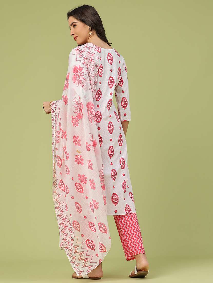 women printed three quarter sleeve kurta pant with dupatta set - 22294164 -  Standard Image - 3