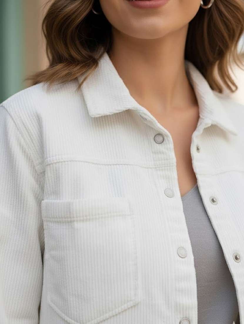 women solid collared long sleeve corduroy jacket - 22294266 -  Standard Image - 3