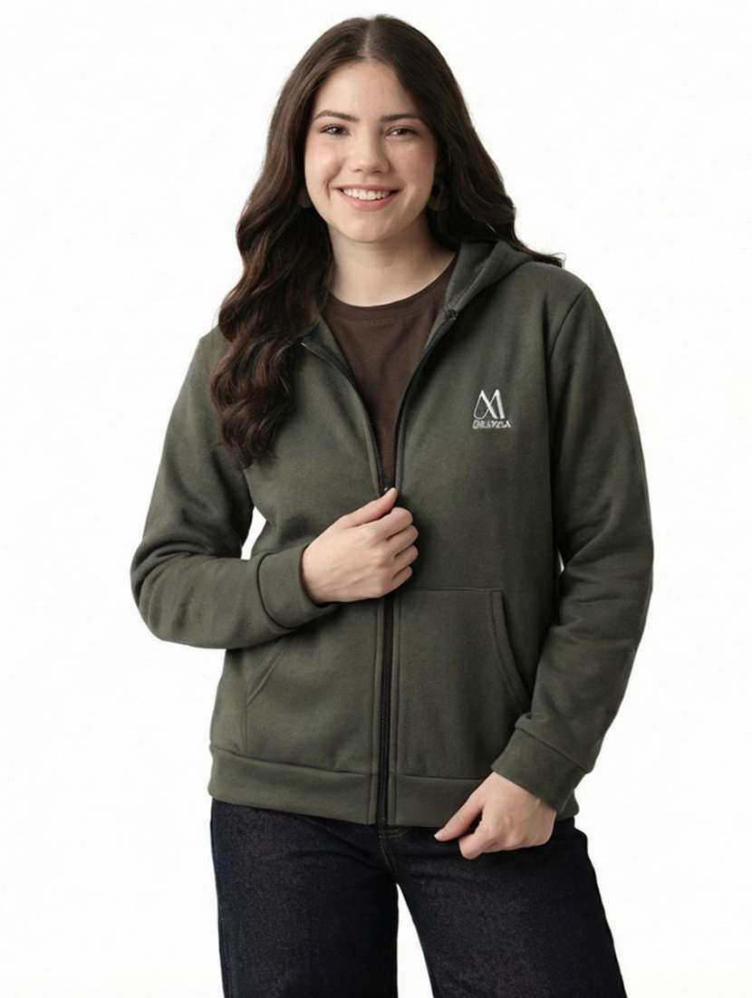 women solid long sleeve hooded sweatshirt
