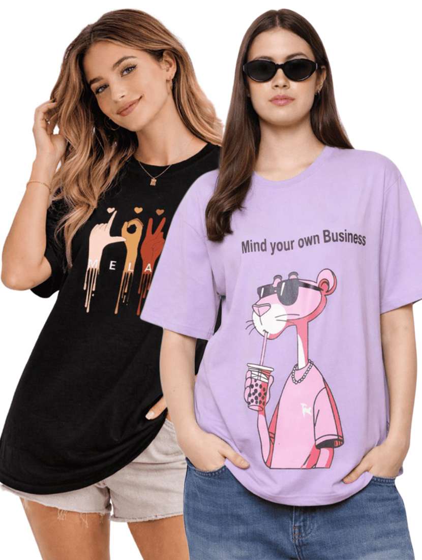 women pack of 2 printed oversized t-shirt