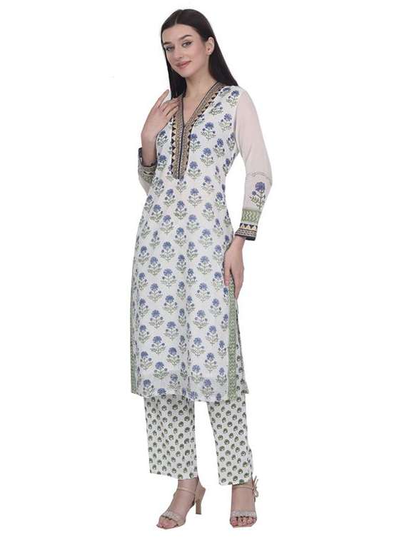 women printed three quarter sleeve straight kurta - 22294887 -  Standard Image - 3