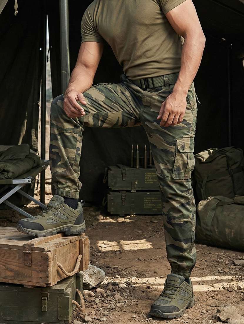 men olive lace up trekking shoe