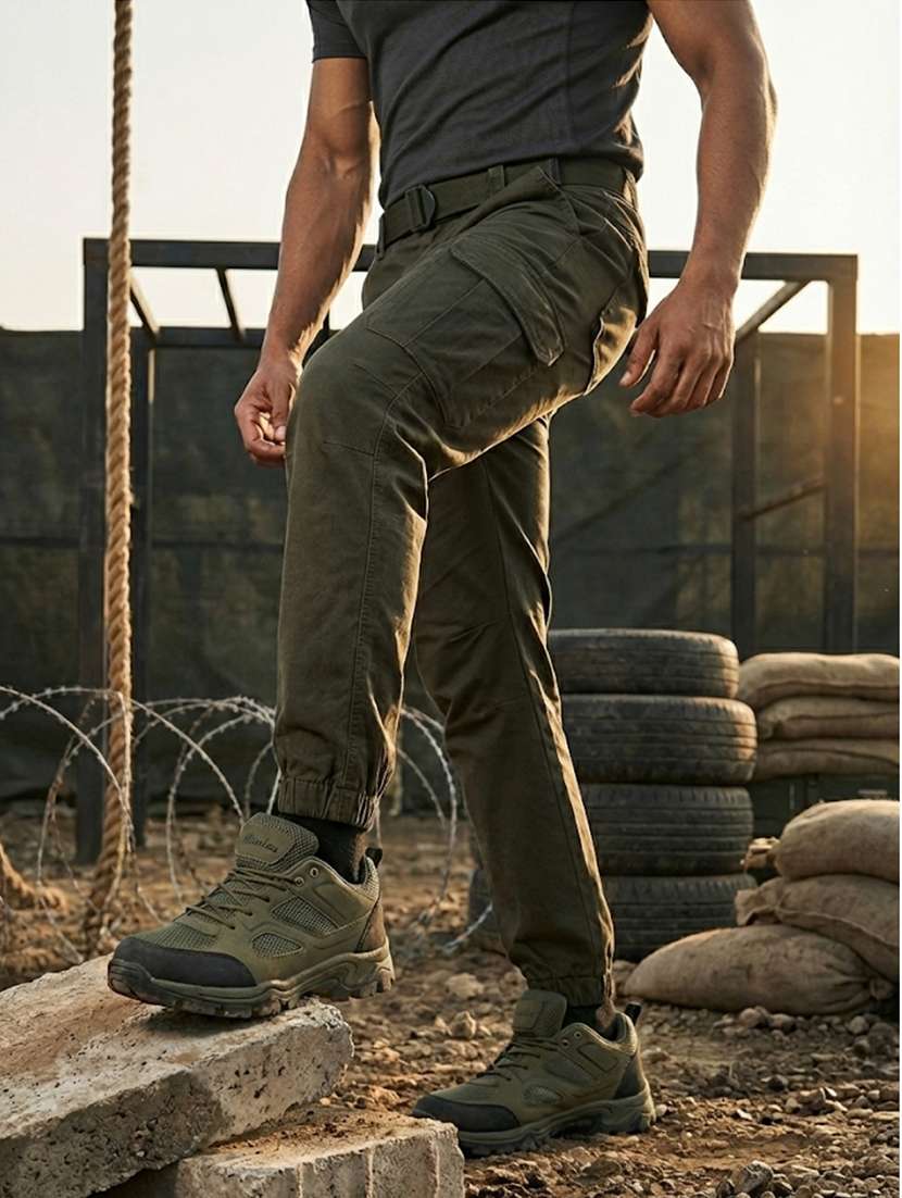 men olive lace up trekking shoe