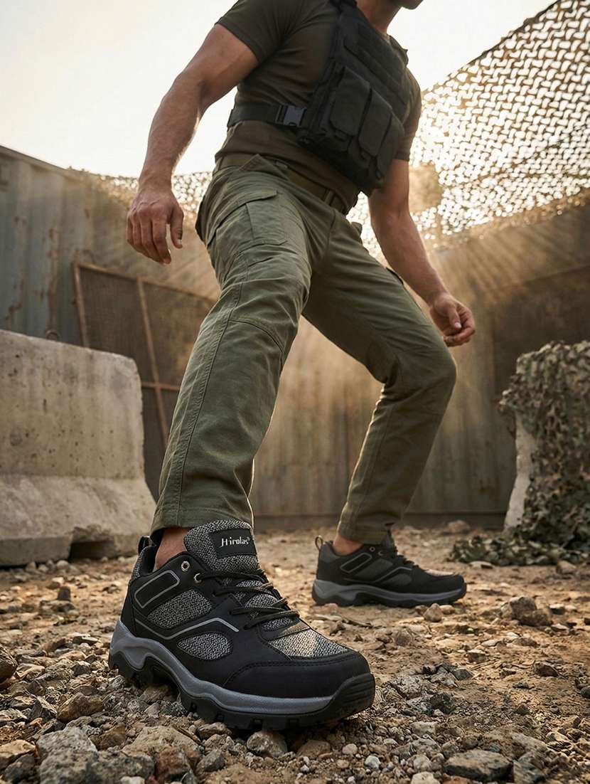 men black lace up trekking shoe