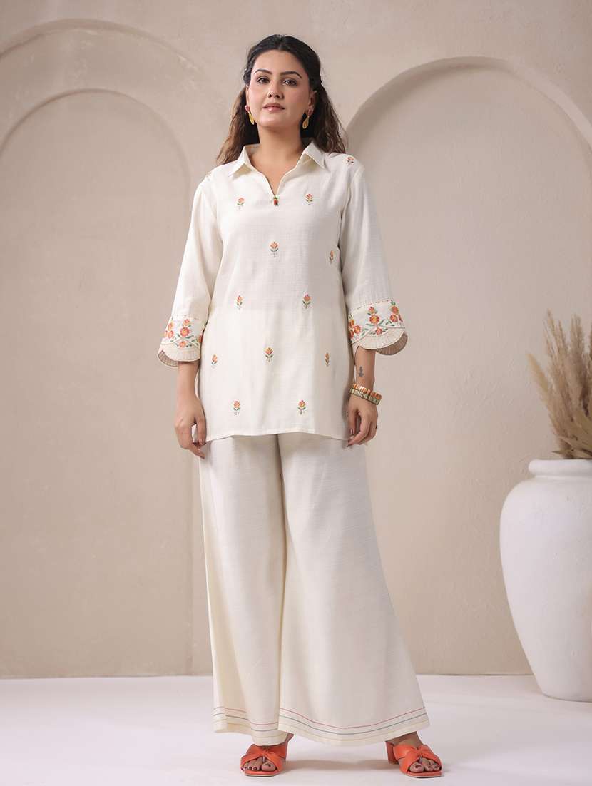 women solid with work three quarter sleeve ethnic co-ord set