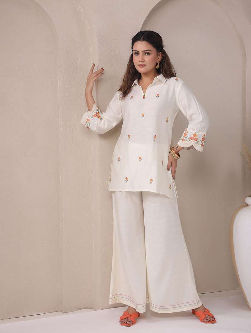 women solid with work three quarter sleeve ethnic co-ord set - 22294979 -  Standard Image - 3