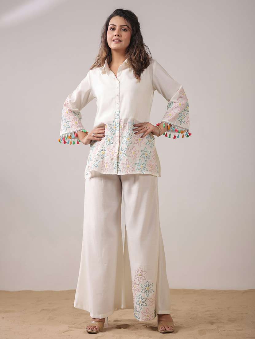 women solid with work long sleeve ethnic co-ord set - 22294983 -  Standard Image - 3