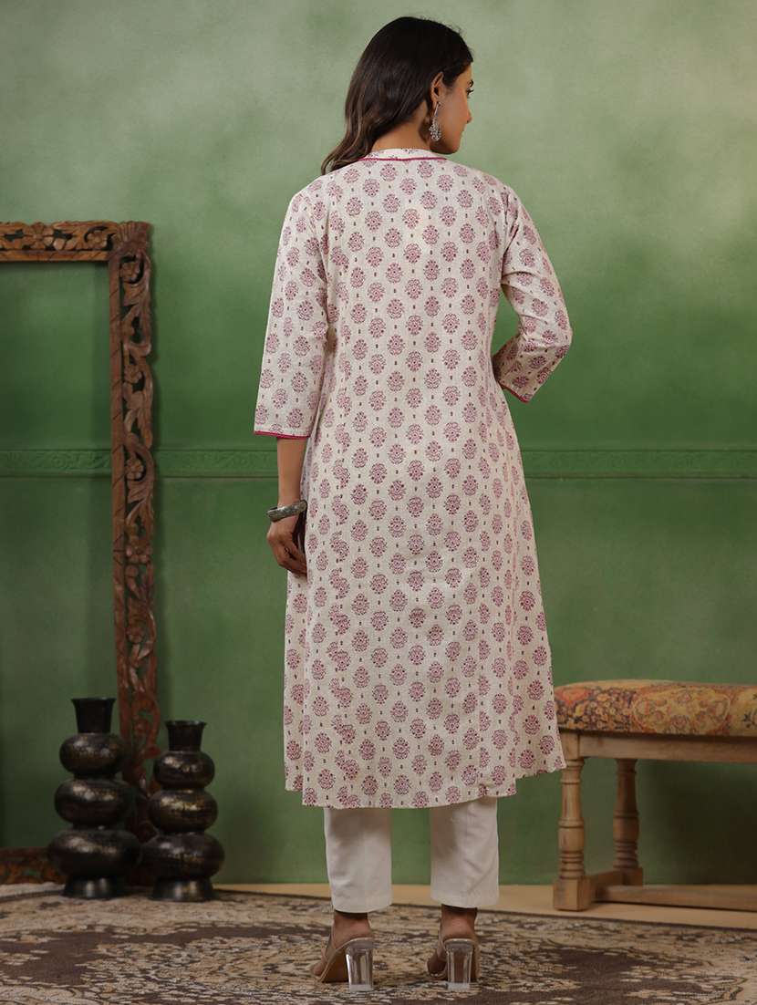women printed three quarter sleeve kurta pant set - 22294988 -  Standard Image - 3
