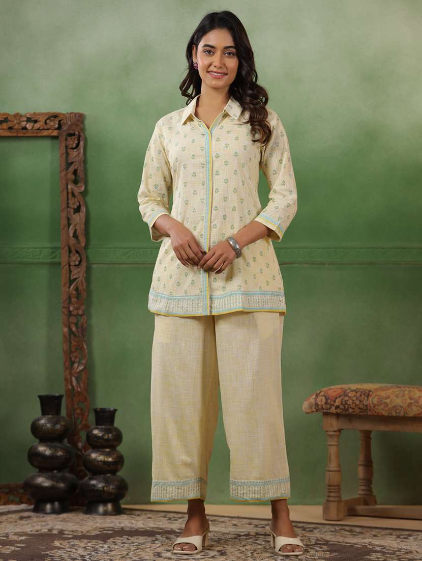 women printed three quarter sleeve ethnic co-ord set