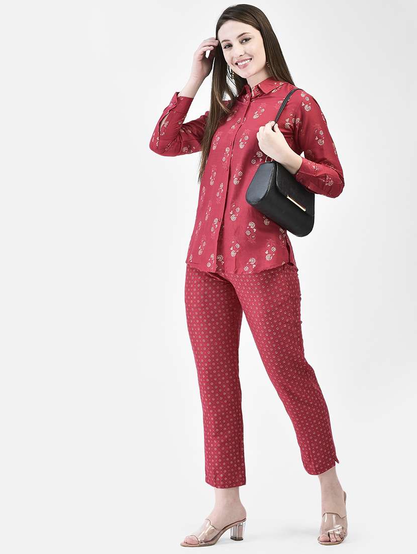 women floral printed long sleeve ethnic co-ord set