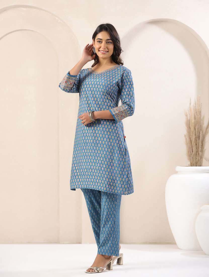 Women Printed Three Quarter Sleeve Kurta Pant Set - 22295008 -  Standard Image - 5