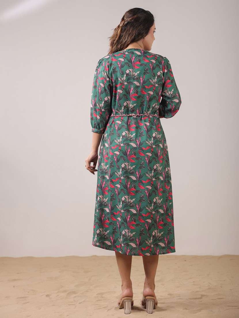 women printed three quarter sleeve a-line ethnic dress - 22295032 -  Standard Image - 3