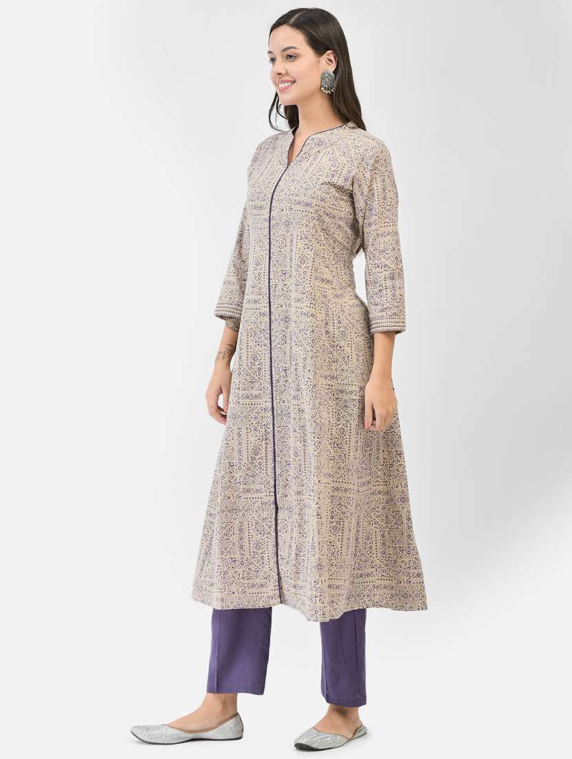 women printed three quarter sleeve a-line kurta - 22295034 -  Standard Image - 3