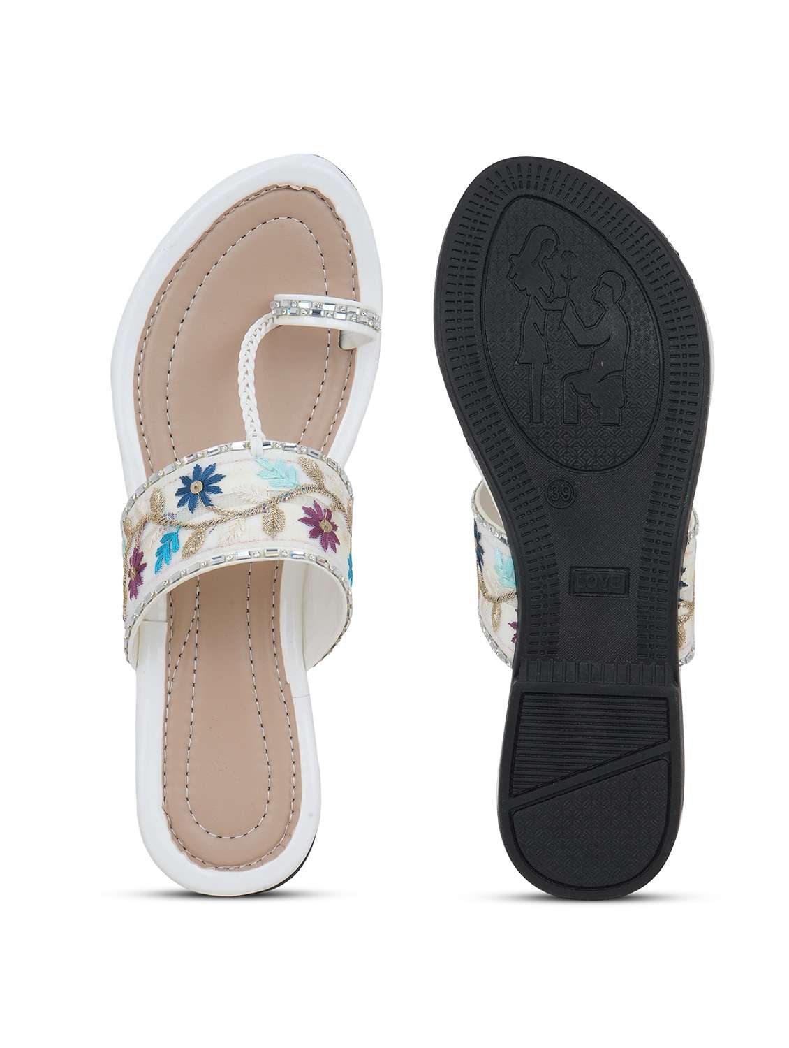 women embroidered one toe flat sandal - 22295056 -  Standard Image - 5