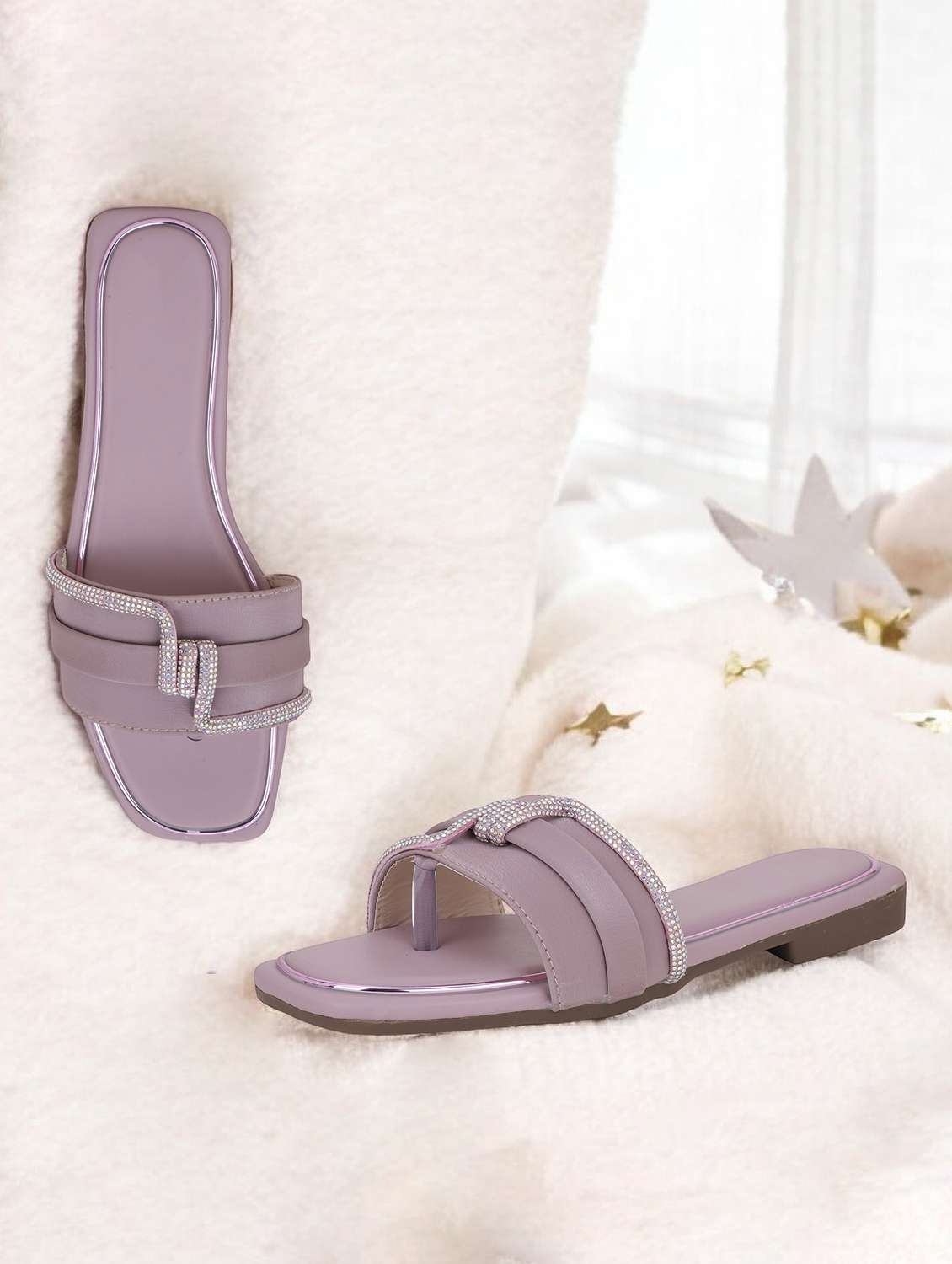 women solid slip on flat sandal