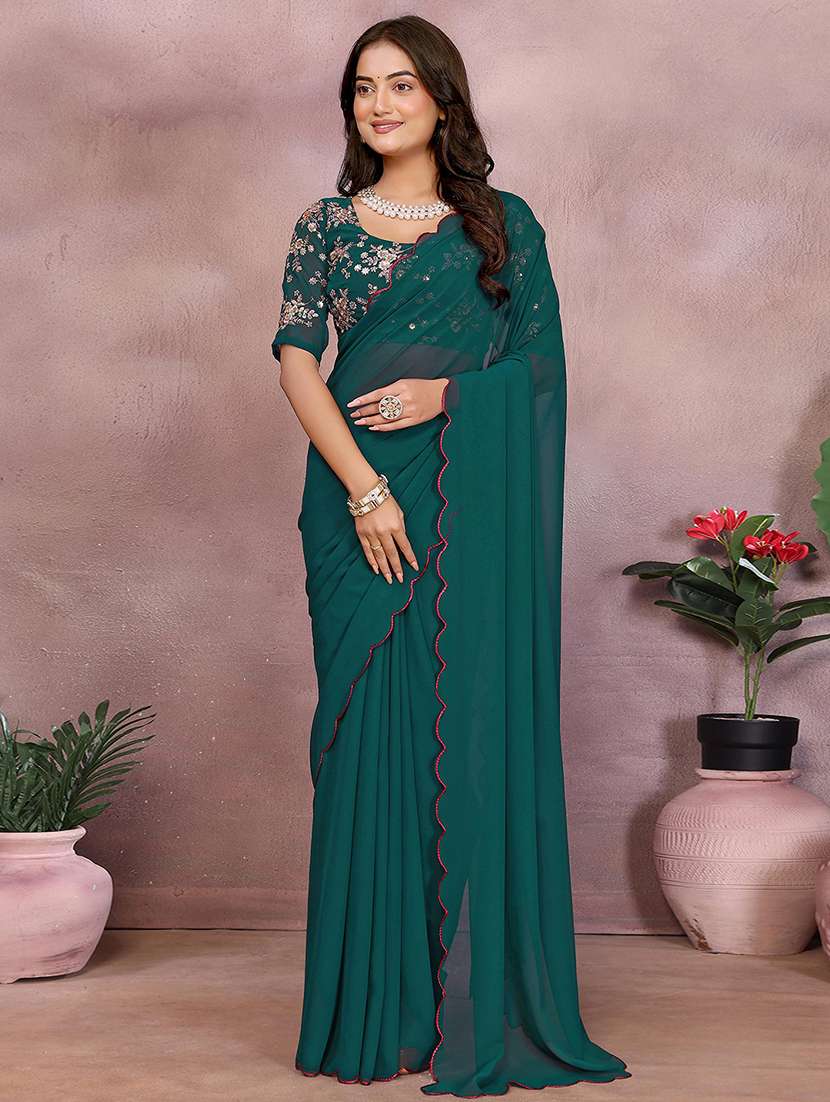 women solid plain saree with blouse