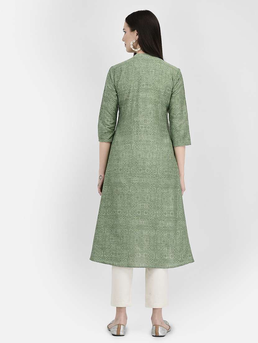 Women Printed Three Quarter Sleeve A-line Kurta - 22295078 -  Standard Image - 3