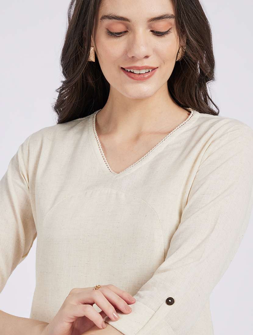 women solid three quarter sleeve a-line kurta - 22295092 -  Standard Image - 3