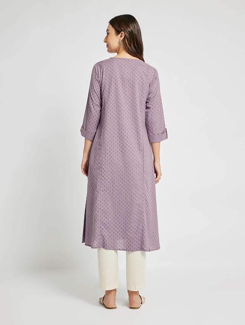 women printed three quarter sleeve a-line kurta - 22295099 -  Standard Image - 3