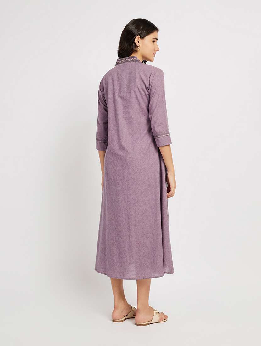 women printed three quarter sleeve a-line kurta - 22295100 -  Standard Image - 3