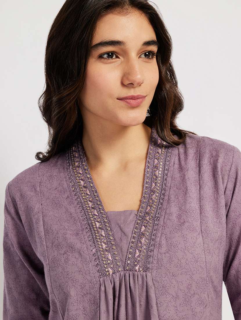 women printed three quarter sleeve a-line kurta - 22295100 -  Standard Image - 5