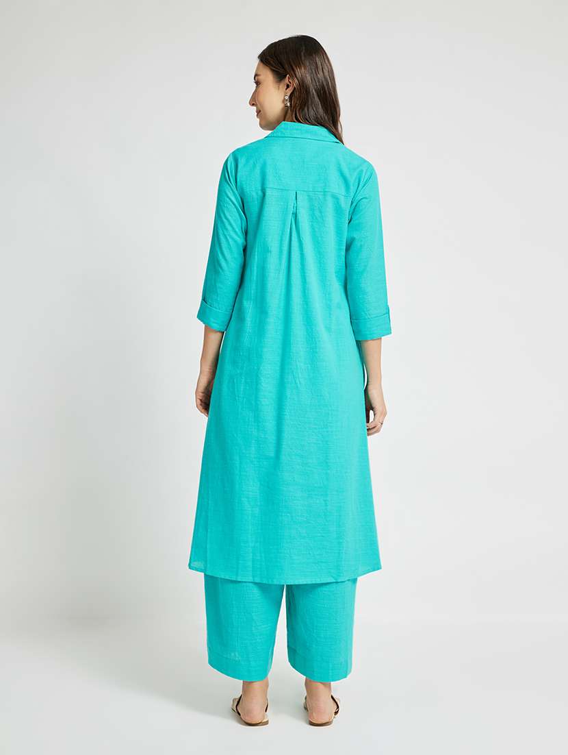 women solid three quarter sleeve a-line kurta - 22295103 -  Standard Image - 3