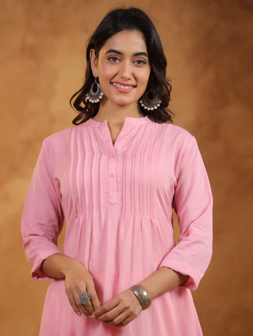 women solid three quarter sleeve a-line kurta - 22295110 -  Standard Image - 5