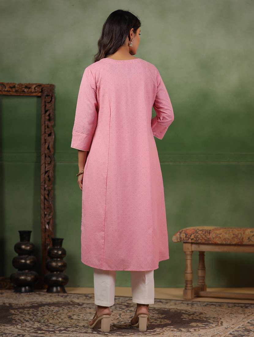 Women Printed Three Quarter Sleeve A-line Kurta - 22295111 -  Standard Image - 3