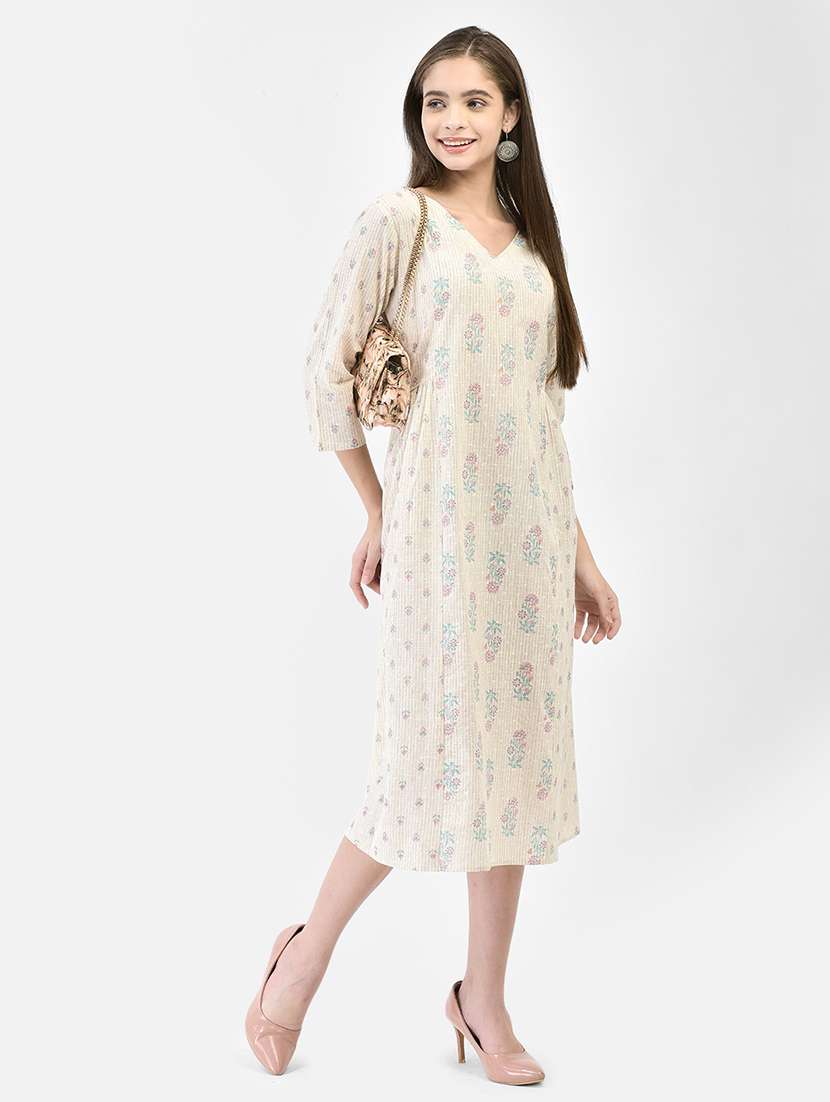 women floral three quarter sleeve a-line kurta