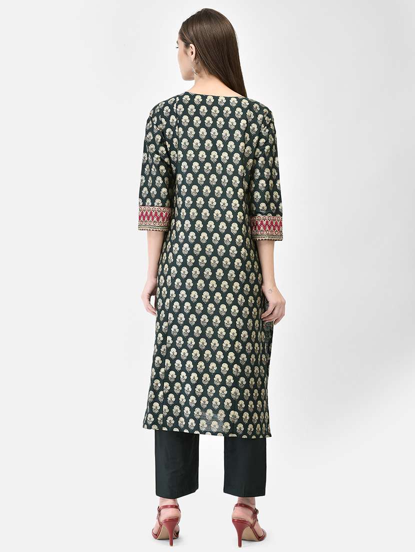 women floral printed three quarter sleeve straight kurta - 22295118 -  Standard Image - 3