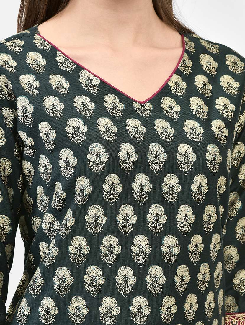 women floral printed three quarter sleeve straight kurta - 22295118 -  Standard Image - 5
