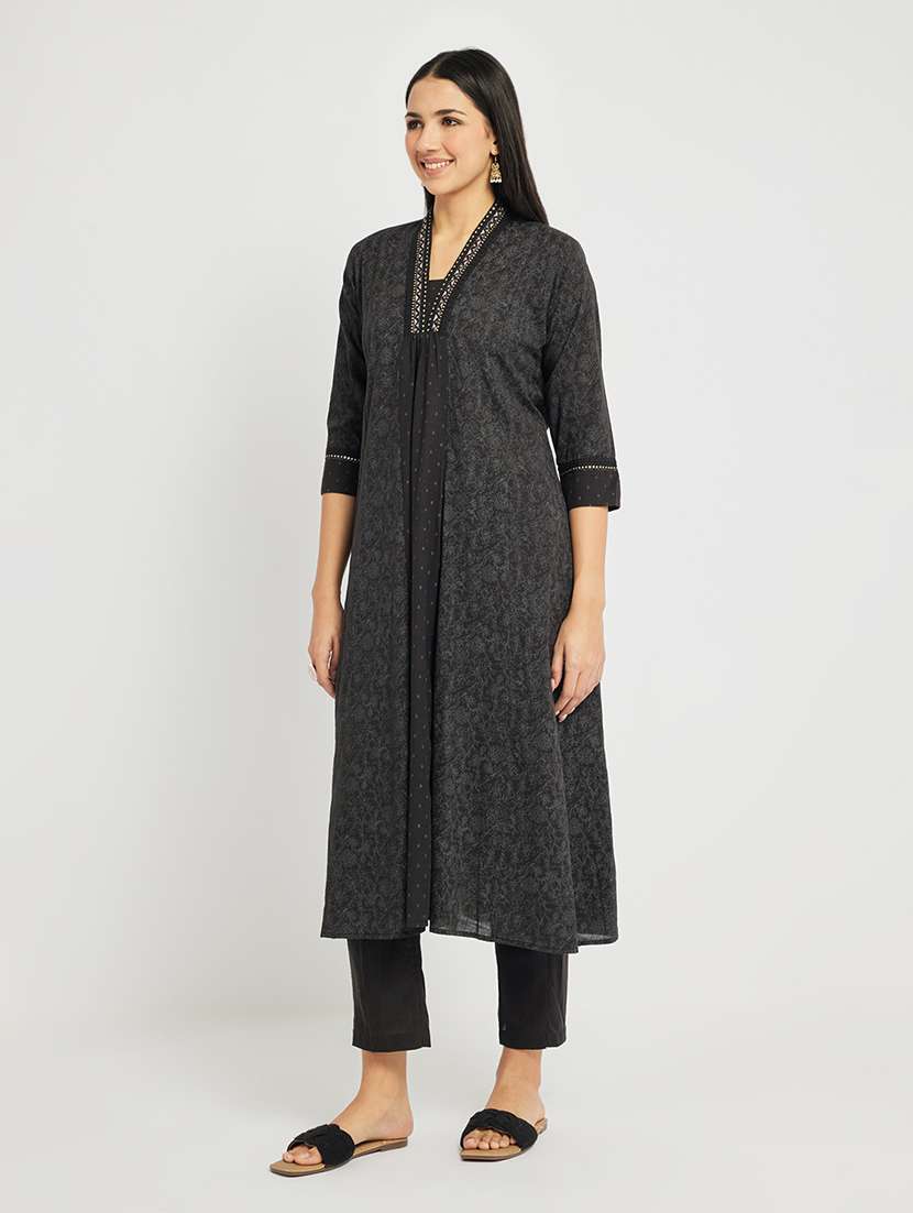 women printed three quarter sleeve a-line kurta