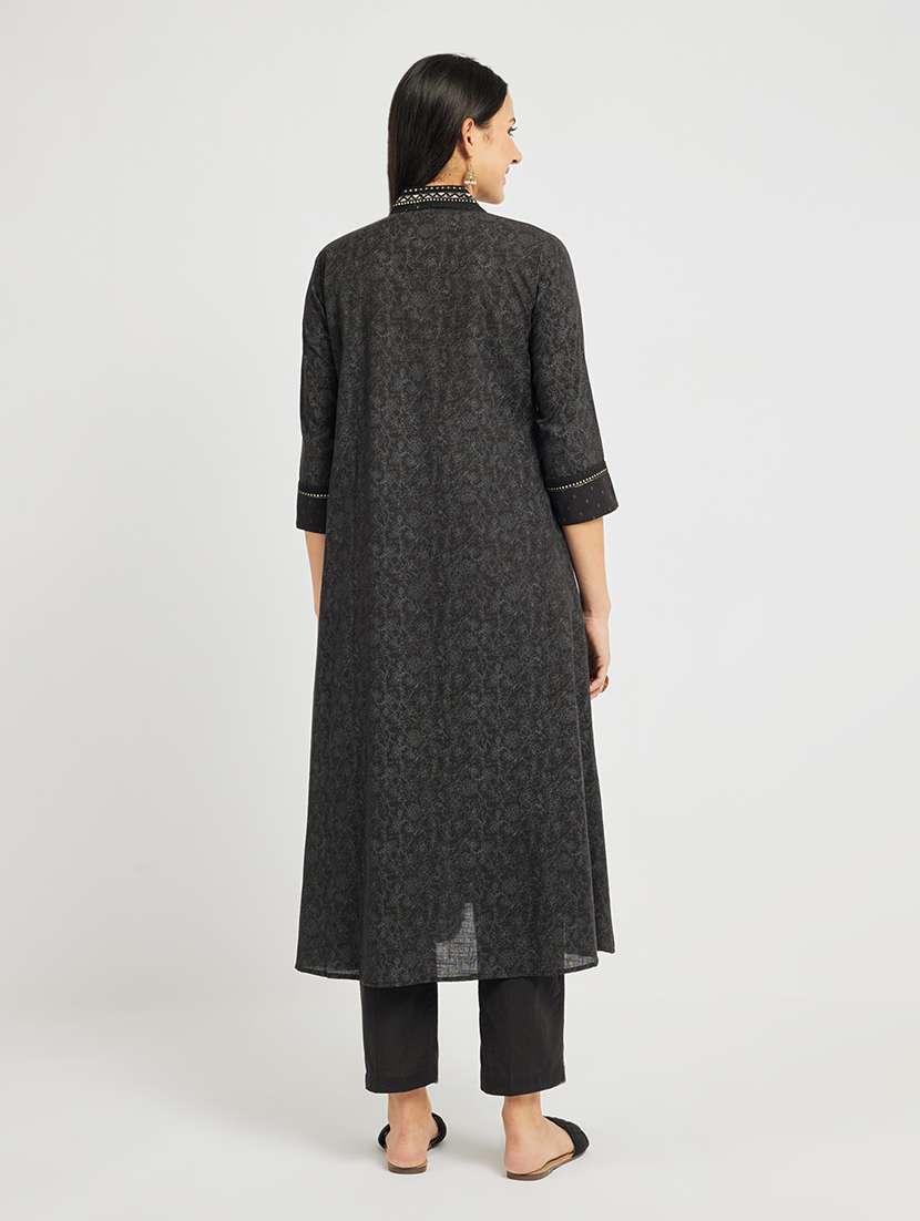 women printed three quarter sleeve a-line kurta - 22295120 -  Standard Image - 3