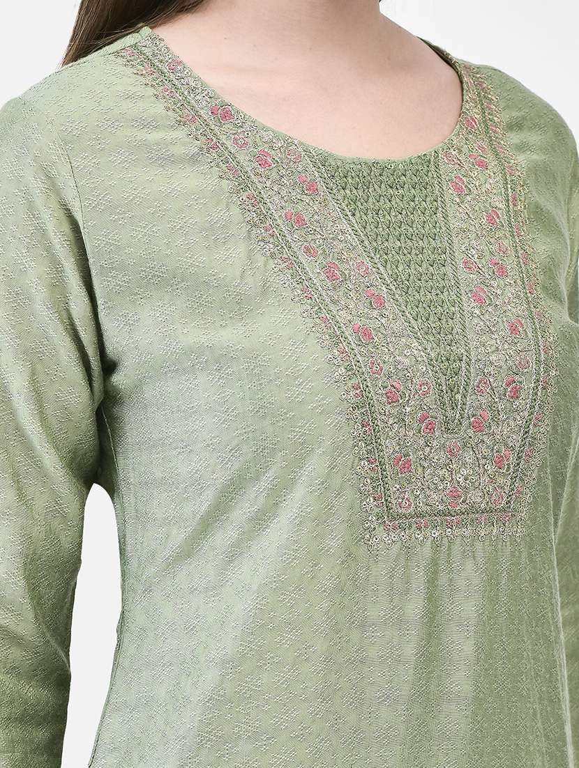 women self design three quarter sleeve straight kurta - 22295128 -  Standard Image - 3