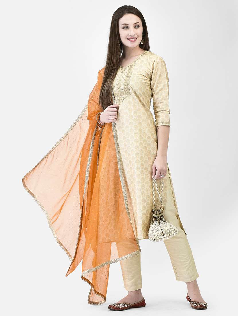 women self design three quarter sleeve straight kurta