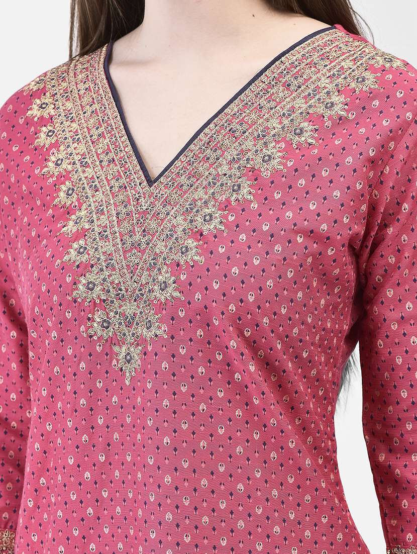 women printed three quarter sleeve straight kurta - 22295136 -  Standard Image - 3