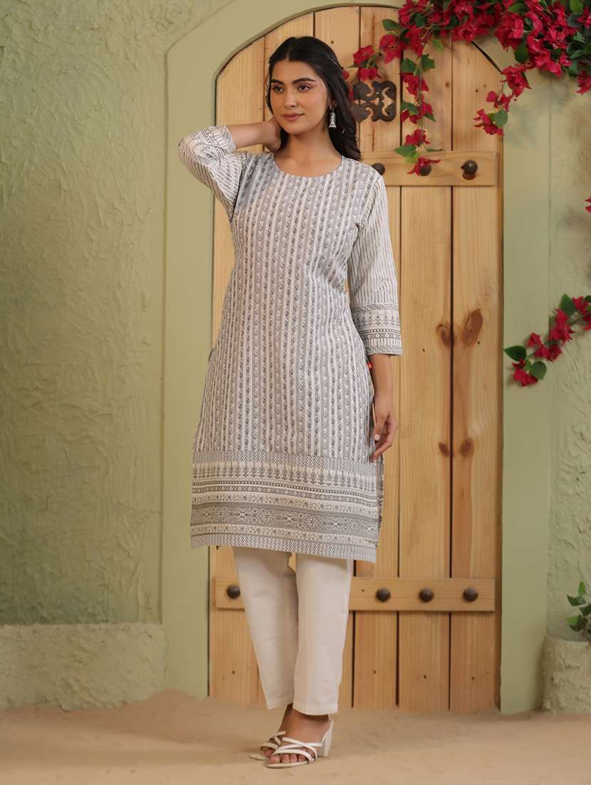 women printed three quarter sleeve straight kurta - 22295149 -  Standard Image - 3