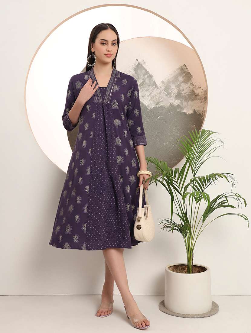 women printed three quarter sleeve a-line kurta