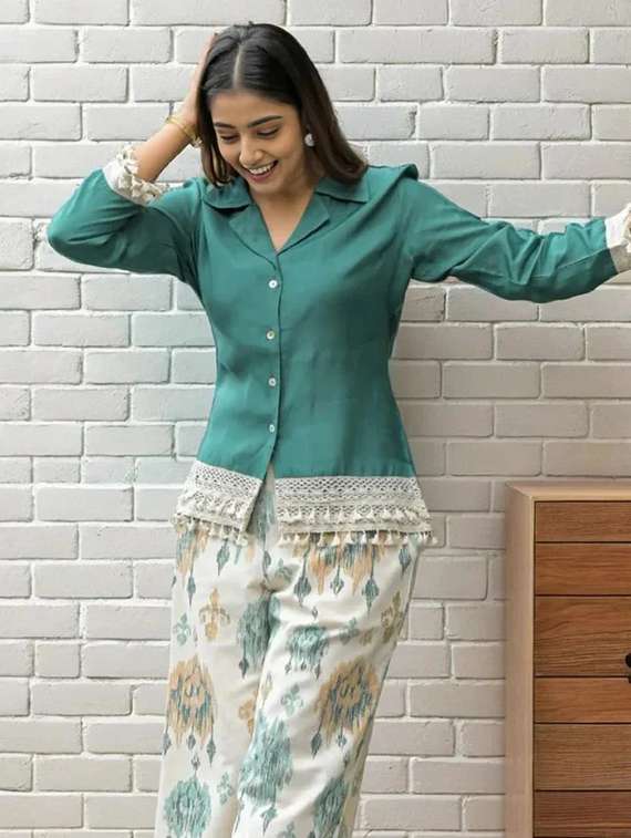 women printed shirt and trouser co-ord set - 22295175 -  Standard Image - 3