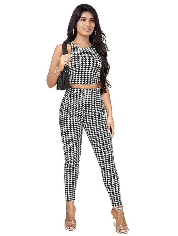 women houndstooth print top and trouser co-ord set