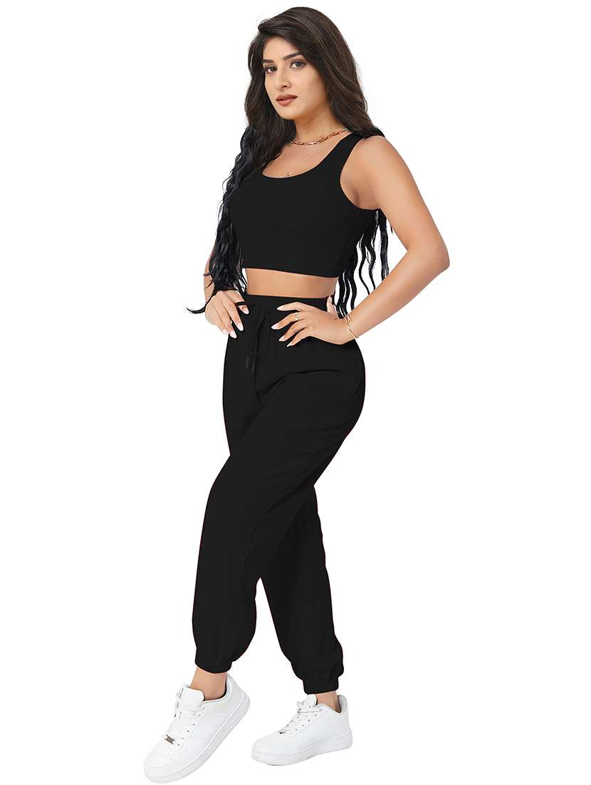 women solid crop t-shirt and jogger co-ord set - 22295182 -  Standard Image - 3