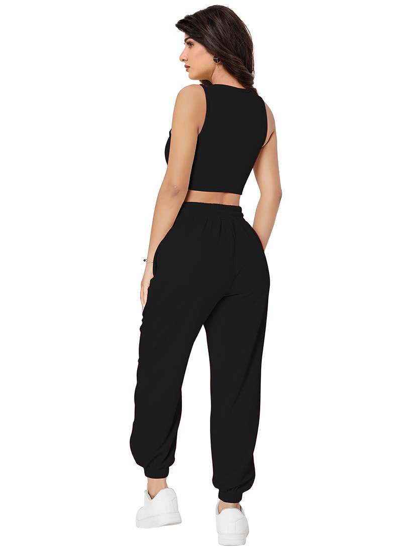 women solid crop t-shirt and jogger co-ord set - 22295182 -  Standard Image - 5